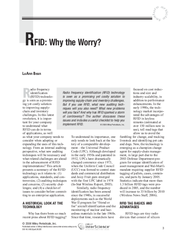 (PDF) RFID: Why the worry?