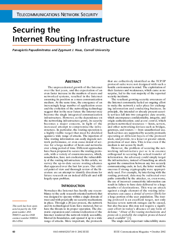 (PDF) Securing the Internet routing infrastructure