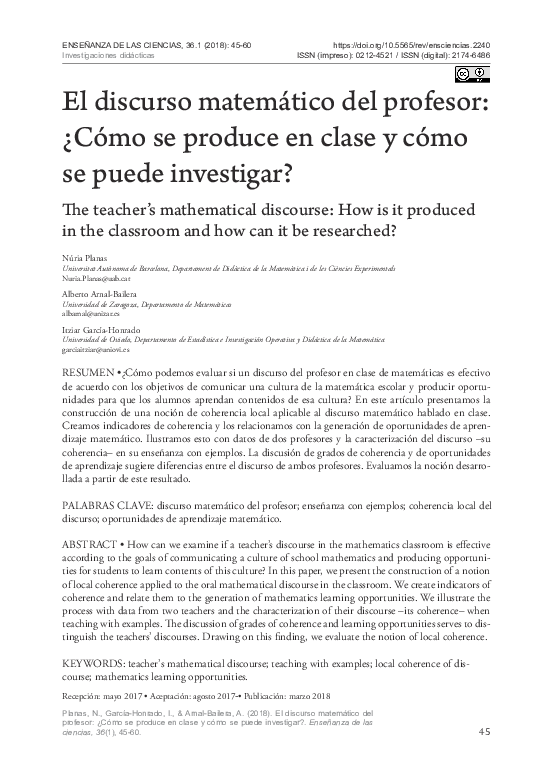 (PDF) The teacher’s mathematical discourse: How is it produced in the ...