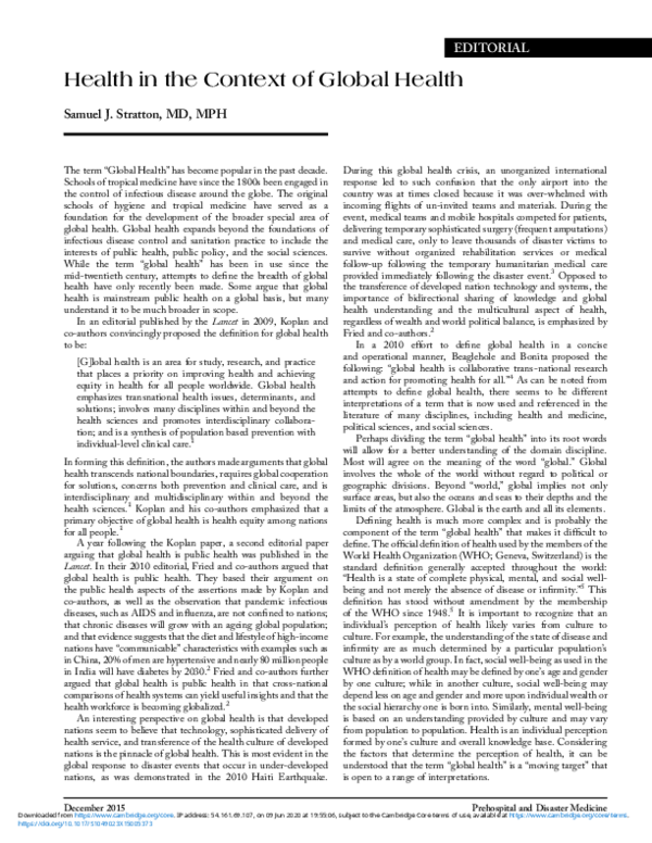 (PDF) Health in the Context of Global Health
