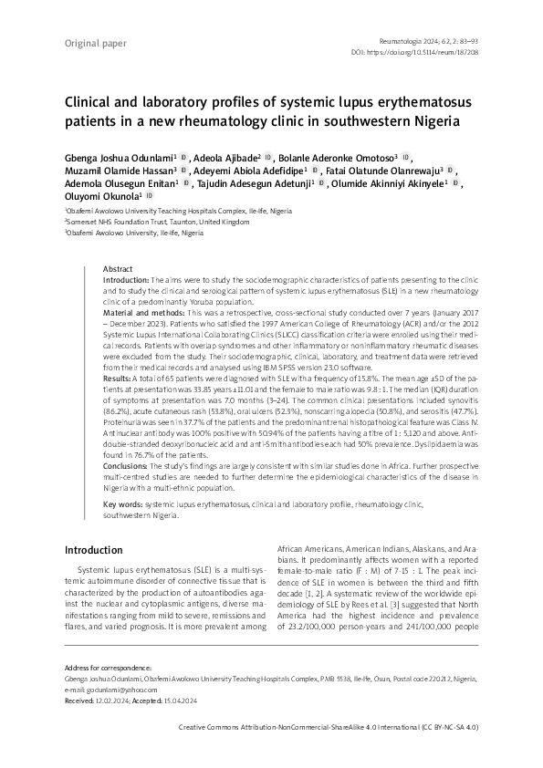 (PDF) Clinical and laboratory profiles of systemic lupus erythematosus ...