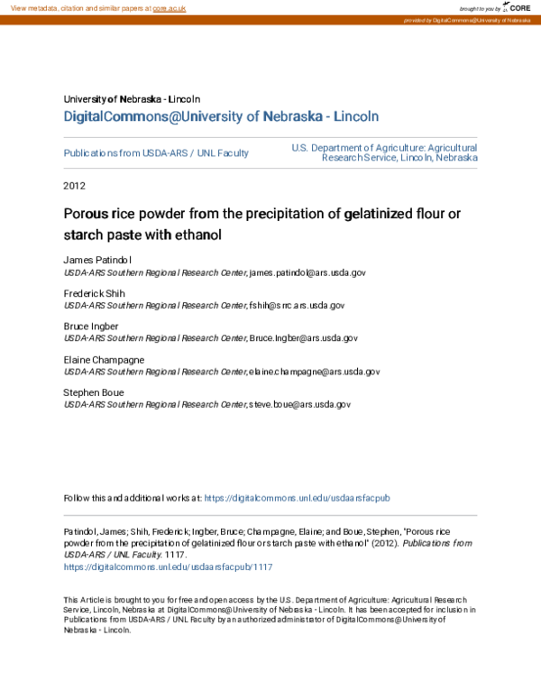 (PDF) Porous rice powder from the precipitation of gelatinized flour or ...