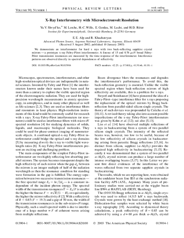 (PDF) X-Ray Interferometry with Microelectronvolt Resolution
