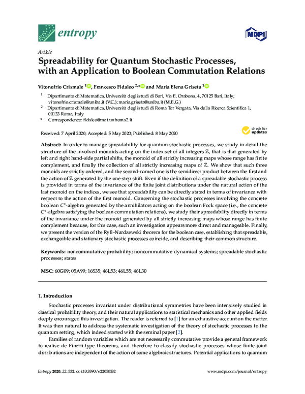 (PDF) Spreadability for Quantum Stochastic Processes, with an ...