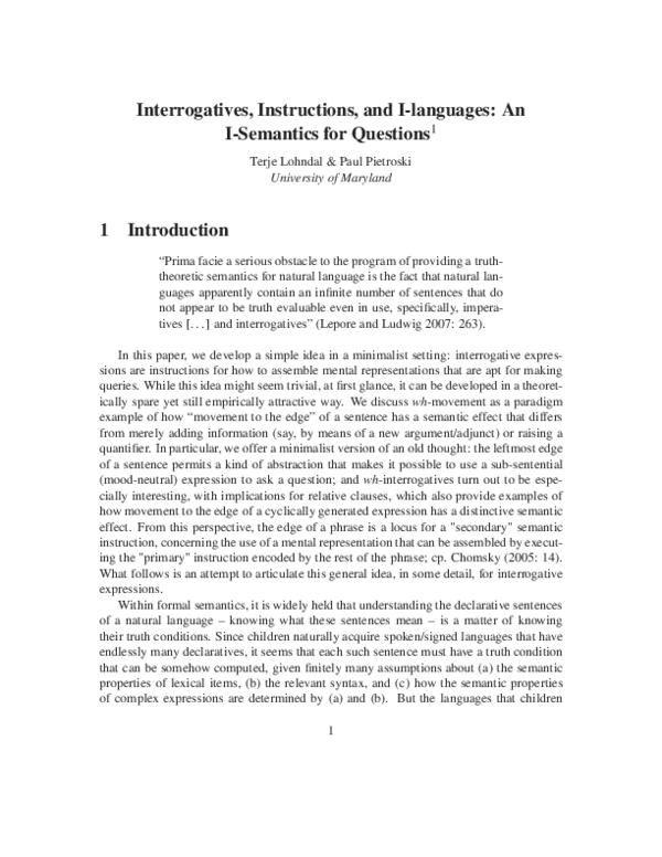 (PDF) Interrogatives, Instructions, and I-languages: An I-Semantics for ...