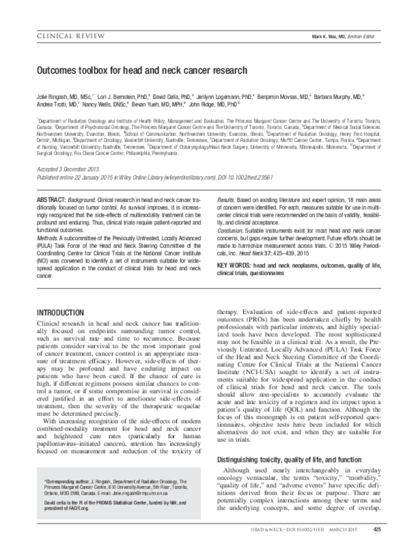 (PDF) Outcomes toolbox for head and neck cancer research