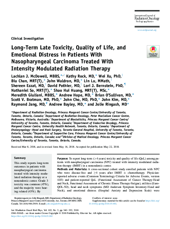 (PDF) Long-Term Late Toxicity, Quality of Life, and Emotional Distress ...