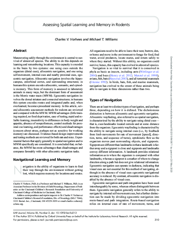(PDF) Assessing Spatial Learning and Memory in Rodents