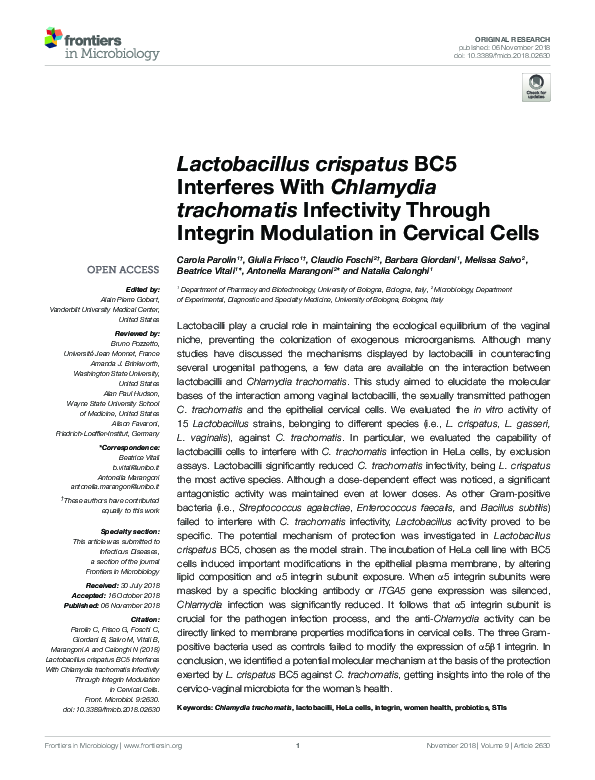 (PDF) Lactobacillus crispatus BC5 Interferes With Chlamydia trachomatis ...