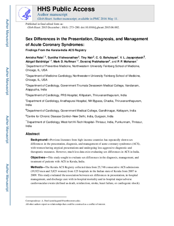 (PDF) Sex Differences in the Presentation, Diagnosis, and Management of ...