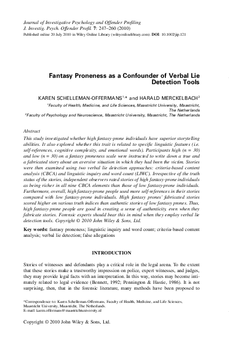 (PDF) Fantasy proneness as a confounder of verbal lie detection tools