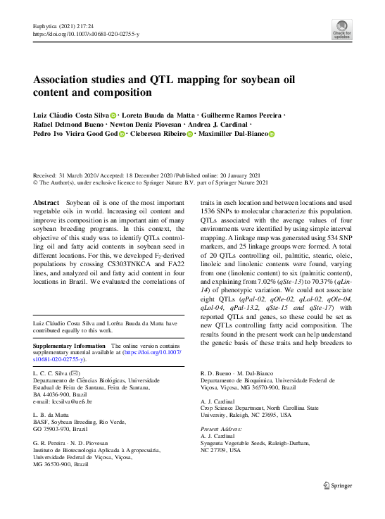 (PDF) Association studies and QTL mapping for soybean oil content and ...
