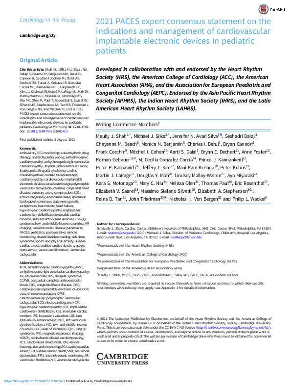 (PDF) 2021 PACES expert consensus statement on the indications and ...