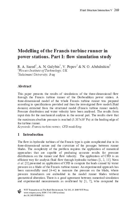 (PDF) Modelling of the Francis turbine runner in power stations. Part I ...