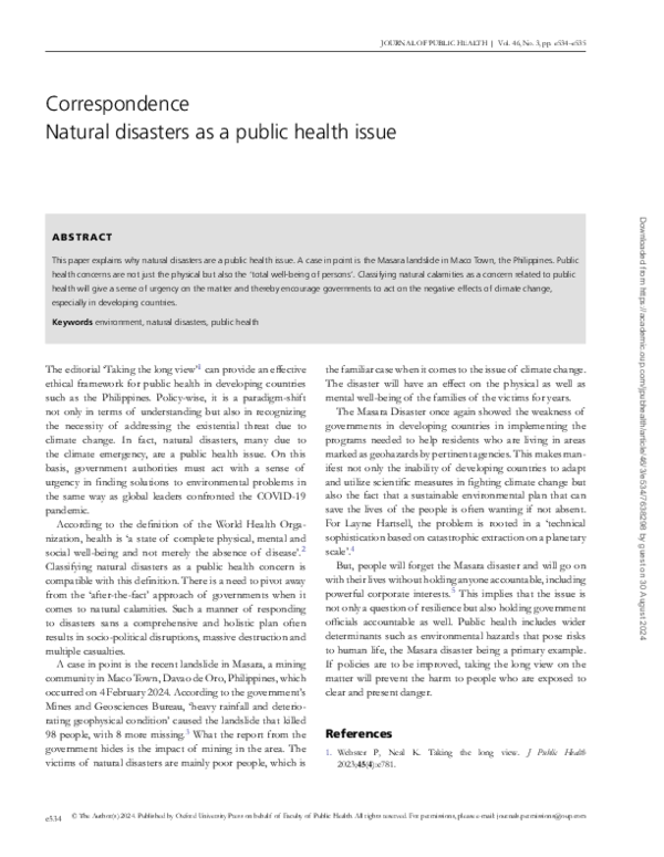 (PDF) "Natural Disasters as a Public Health Issue." Journal of Public ...