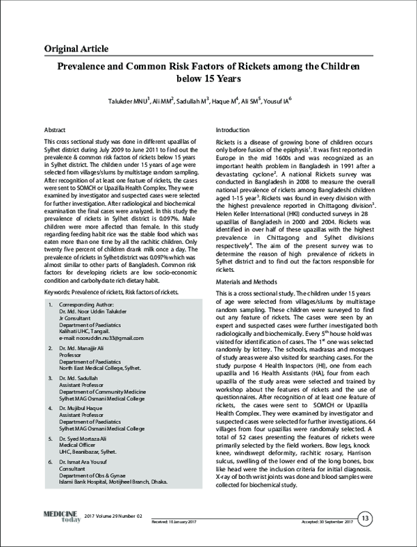 (PDF) Prevalence and Common Risk Factors of Rickets among the Children ...