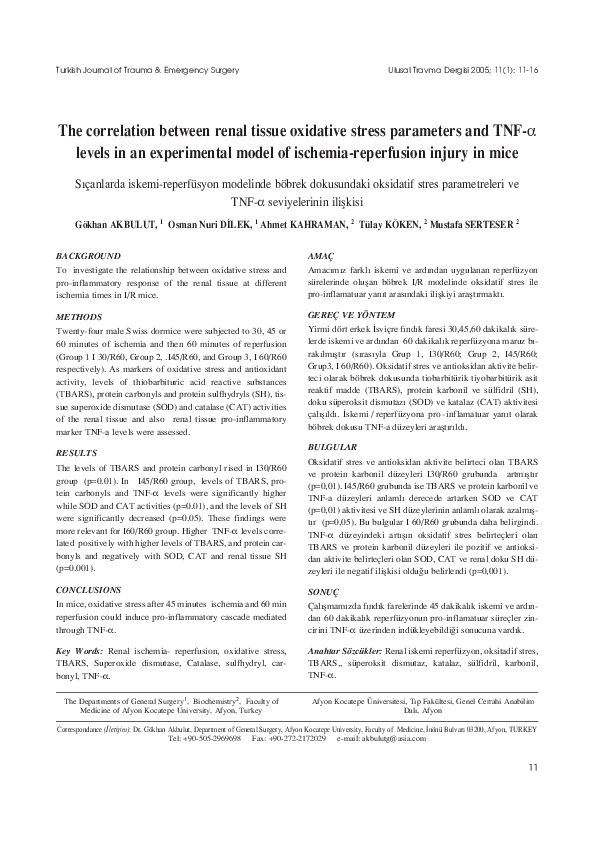 (PDF) The correlation between renal tissue oxidative stress parameters ...