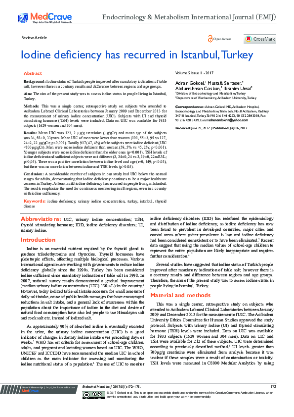 (PDF) Iodine deficiency has recurred in Istanbul, Turkey