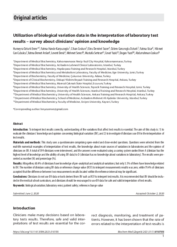 (PDF) Utilization of biological variation data in the interpretation of ...