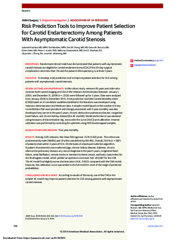 (PDF) Risk Prediction Tools to Improve Patient Selection for Carotid ...