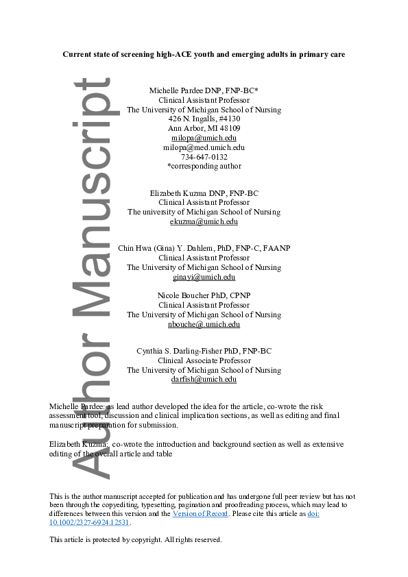 (PDF) Current state of screening high-ACE youth and emerging adults in ...