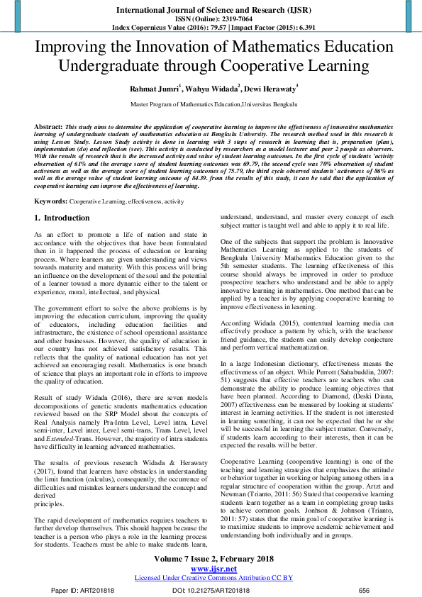 (PDF) Improving the Innovation of Mathematics Education Undergraduate ...