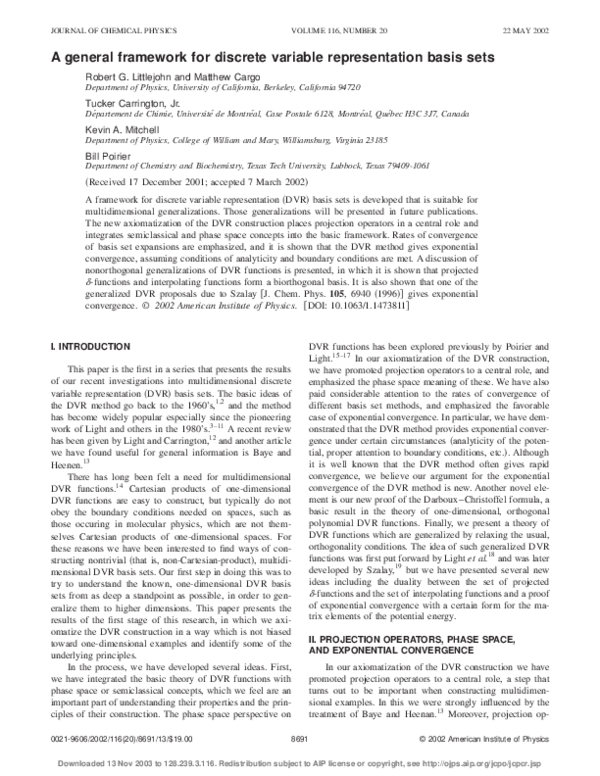 (PDF) A general framework for discrete variable representation basis sets