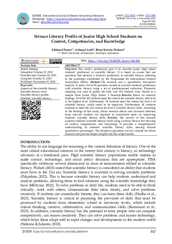 (PDF) Science Literacy Profile of Junior High School Students on ...