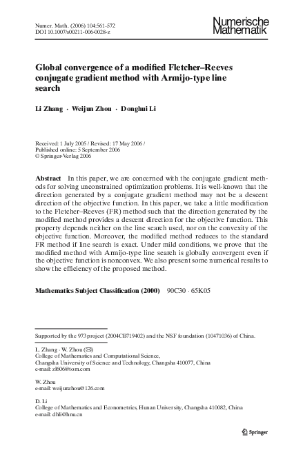 (PDF) Global convergence of a modified Fletcher–Reeves conjugate ...