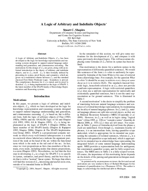 (PDF) A logic of arbitrary and indefinite objects
