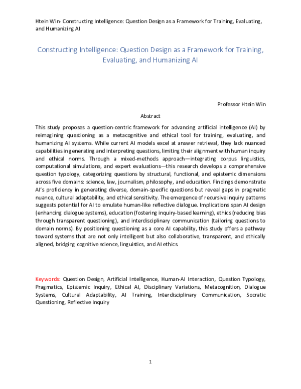(PDF) Constructing Intelligence: Question Design as a Framework for ...