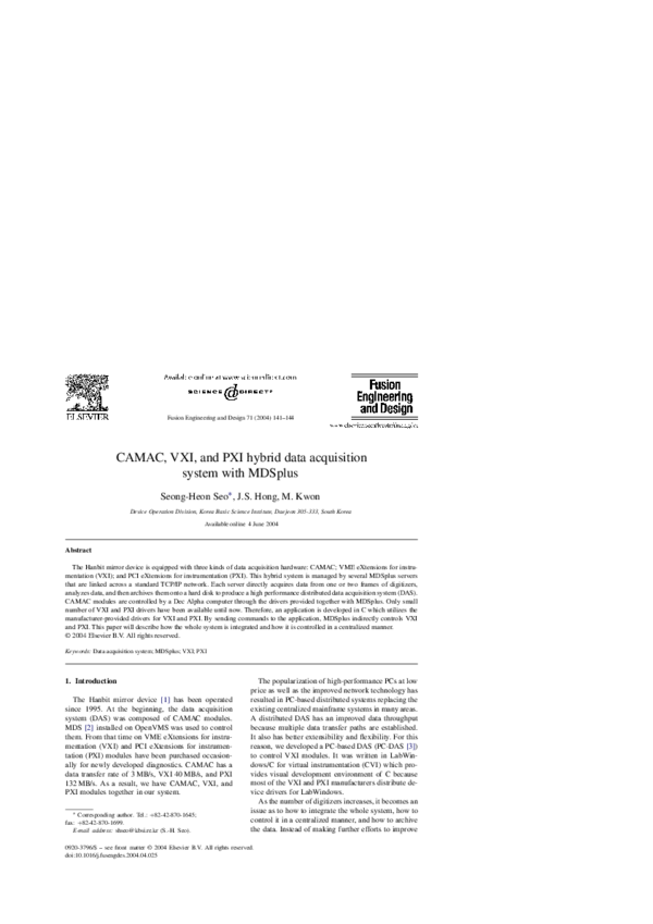 (PDF) CAMAC, VXI, and PXI hybrid data acquisition system with MDSplus