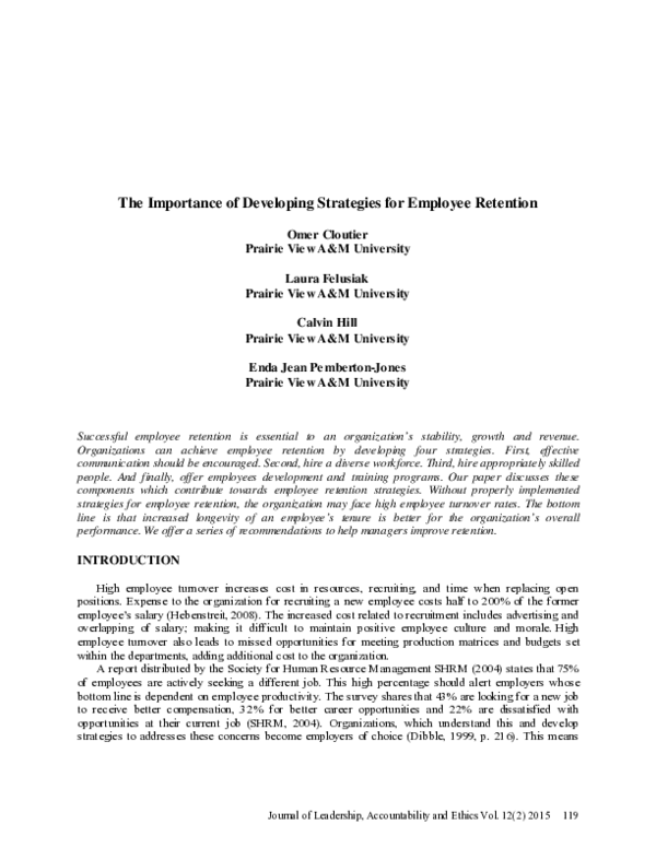 (PDF) The Importance of Developing Strategies for Employee Retention