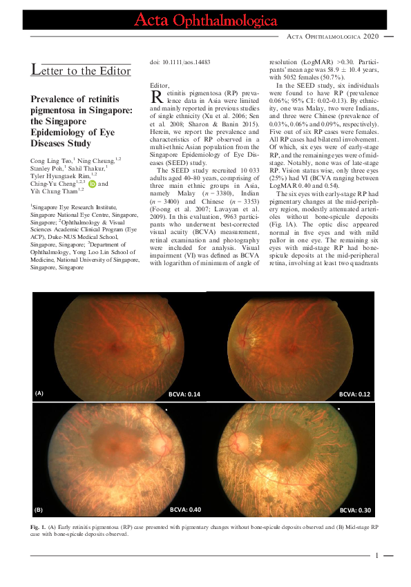 (PDF) Prevalence of retinitis pigmentosa in Singapore: the Singapore ...