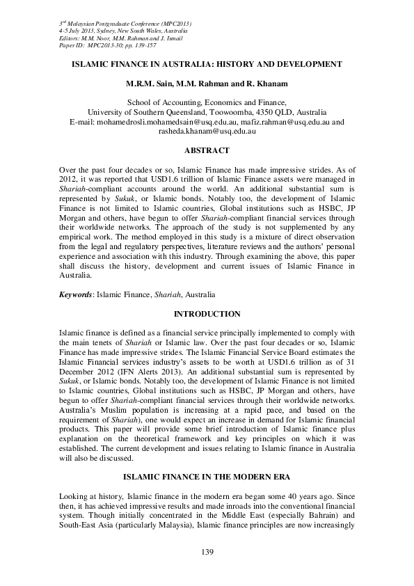 (PDF) Islamic finance in Australia: history and development
