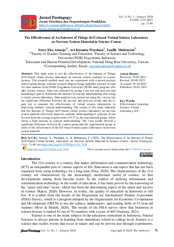 (PDF) The Effectiveness of An Internet of Things (IoT)-based Virtual ...