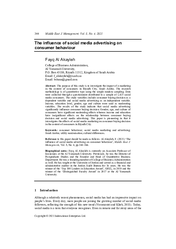 (PDF) The influence of social media advertising on consumer behaviour