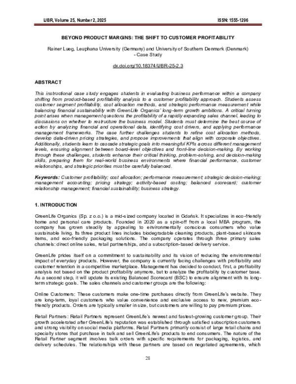 (PDF) BEYOND PRODUCT MARGINS: THE SHIFT TO CUSTOMER PROFITABILITY