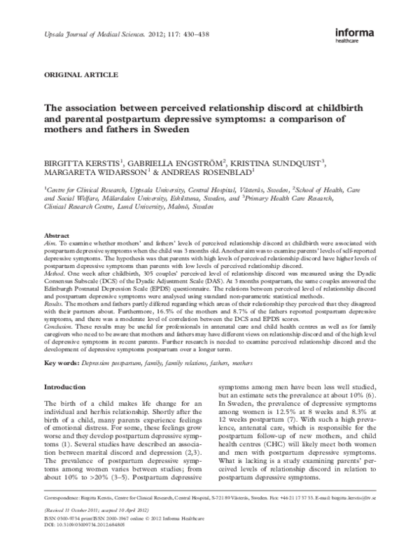 (PDF) The association between perceived relationship discord at ...