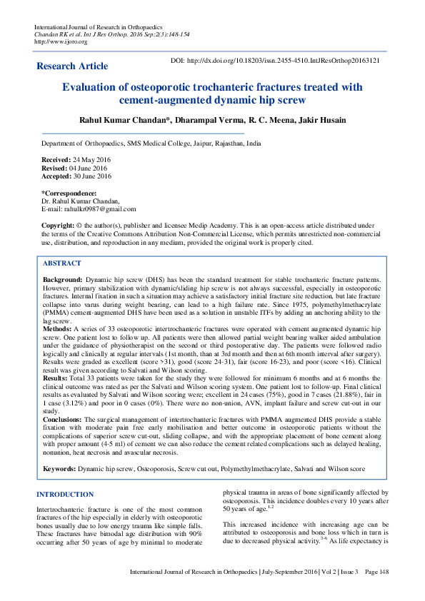 (PDF) Evaluation of osteoporotic trochanteric fractures treated with ...