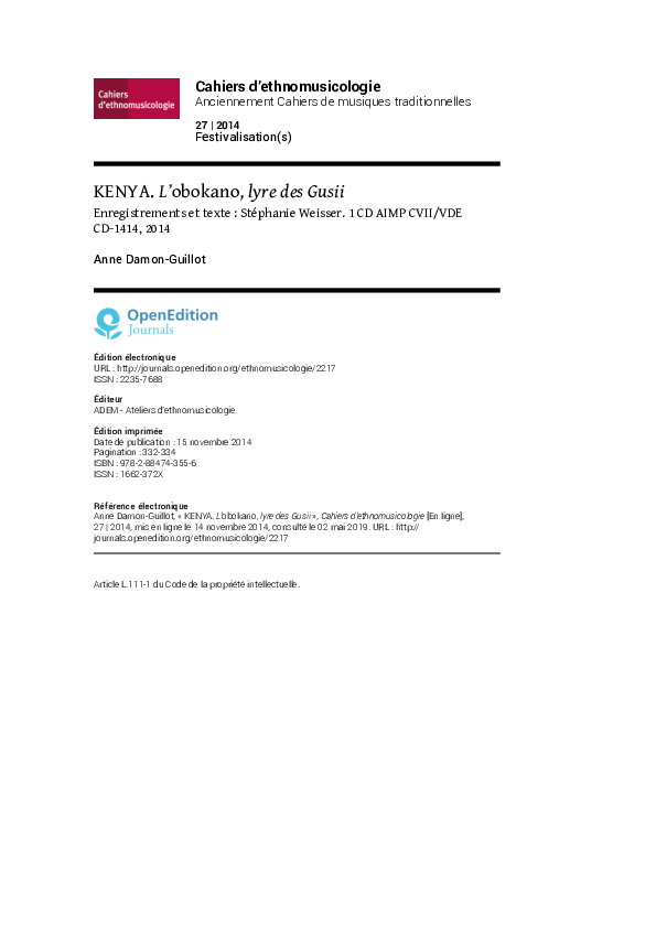 (PDF) KENYA. L’obokano, lyre des Gusii. Enregistrements et texte ...