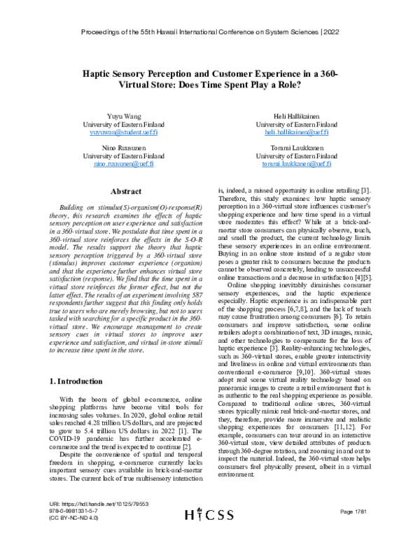 (PDF) Haptic Sensory Perception and Customer Experience in a 360 ...