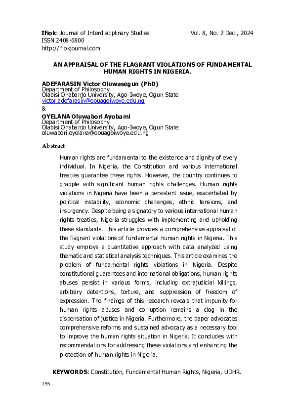 (PDF) AN APPRAISAL OF THE FLAGRANT VIOLATIONS OF FUNDAMENTAL HUMAN ...