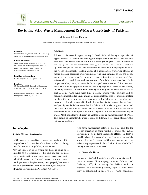 (PDF) Revisiting Solid Waste Management (SWM): a Case Study of Pakistan