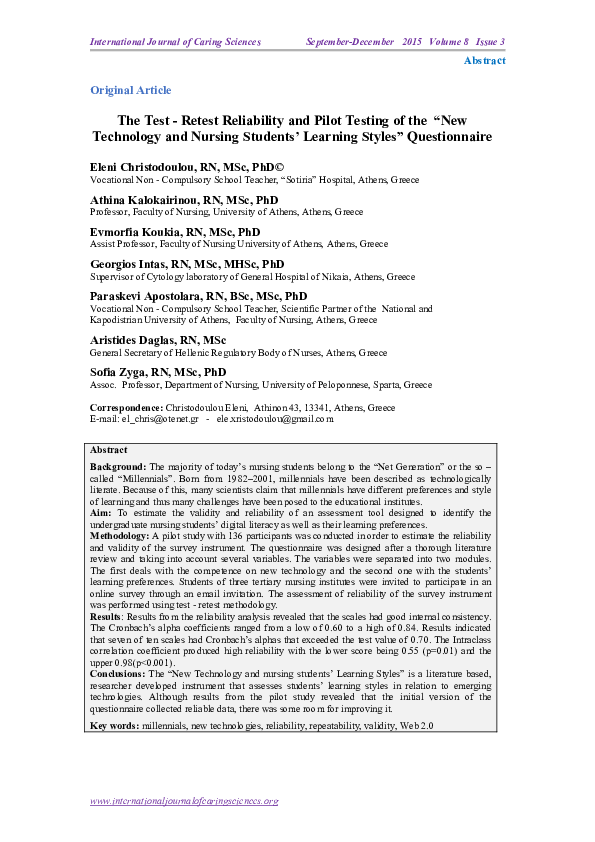(PDF) The Test-Retest Reliability and Pilot Testing of the “ New ...