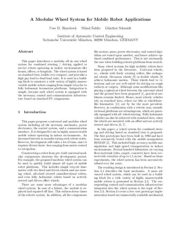(PDF) A modular wheel system for mobile robot applications