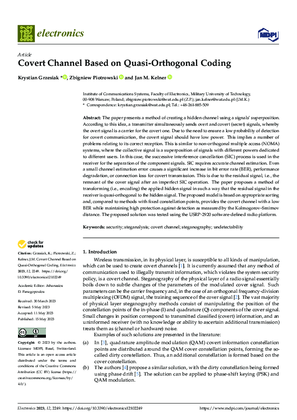 (PDF) Covert Channel Based on Quasi-Orthogonal Coding