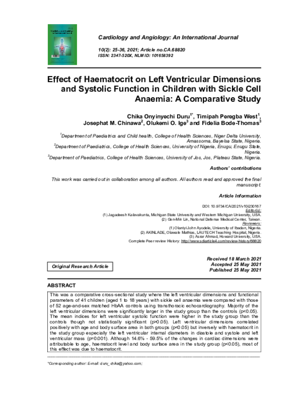 (PDF) Effect of Haematocrit on Left Ventricular Dimensions and Systolic ...