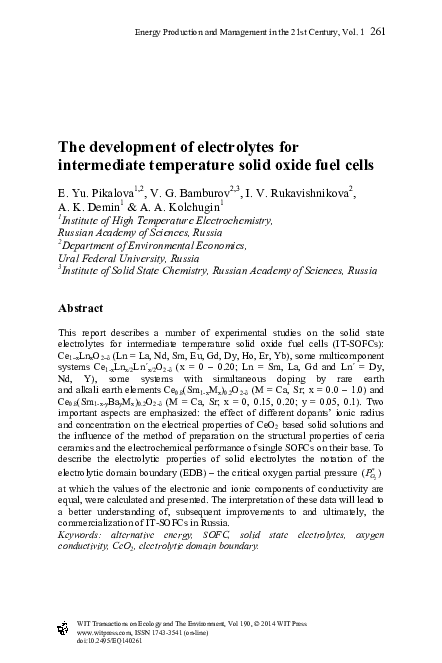 (PDF) The development of electrolytes for intermediate temperature ...