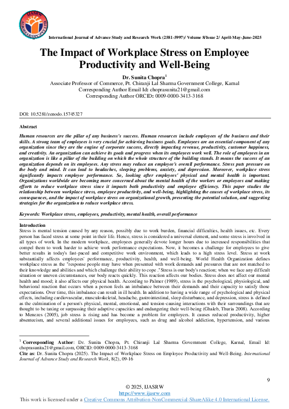 (PDF) The Impact of Workplace Stress on Employee Productivity and Well ...